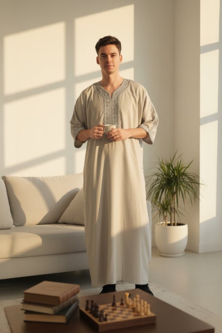Graue marokkanische Thobe-Robe für Herren Eid Djellaba Gandoura Jubba LFS- HM65 - Image 1
