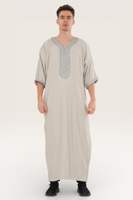 Graue marokkanische Thobe-Robe für Herren Eid Djellaba Gandoura Jubba LFS- HM65 - Image 2