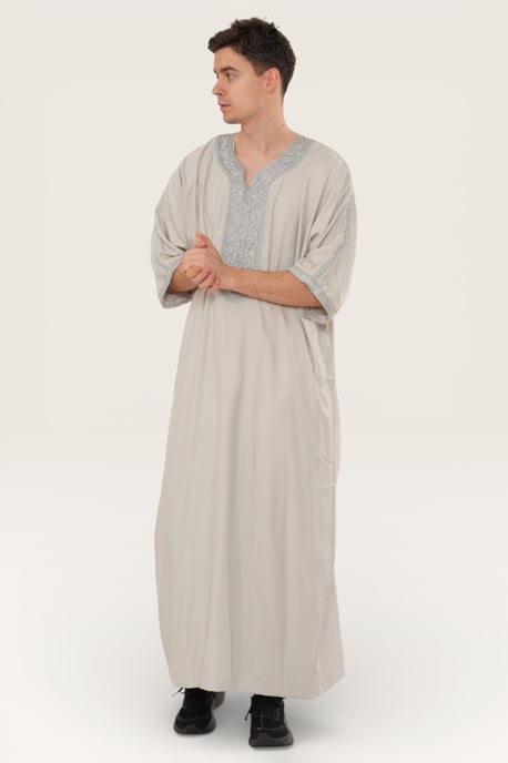 Graue marokkanische Thobe-Robe für Herren Eid Djellaba Gandoura Jubba LFS- HM65 - Image 3