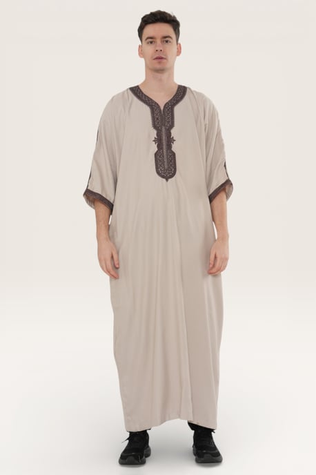 Beige marokkanische Thobe-Robe für Herren Djellaba Gandoura Eid Jubba LFS-HM66 - Image 2