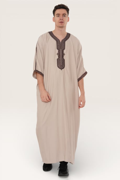 Beige marokkanische Thobe-Robe für Herren Djellaba Gandoura Eid Jubba LFS-HM66 - Image 3