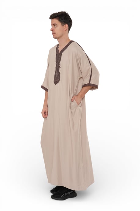 Beige marokkanische Thobe-Robe für Herren Djellaba Gandoura Eid Jubba LFS-HM66 - Image 4