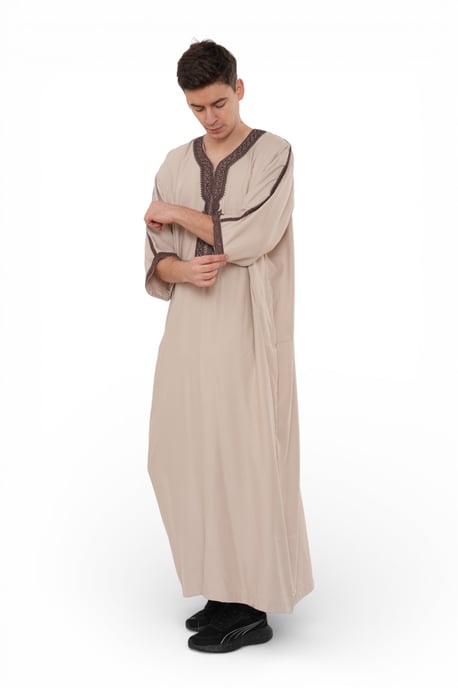 Beige marokkanische Thobe-Robe für Herren Djellaba Gandoura Eid Jubba LFS-HM66 - Image 5