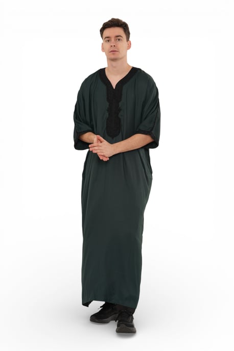 Herren Grün Schwarz Marokkanischer Thobe Jubba Robe Eid Djellaba Gandoura - Image 2