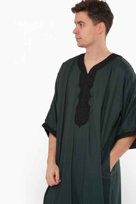 Herren Grün Schwarz Marokkanischer Thobe Jubba Robe Eid Djellaba Gandoura - Image 5