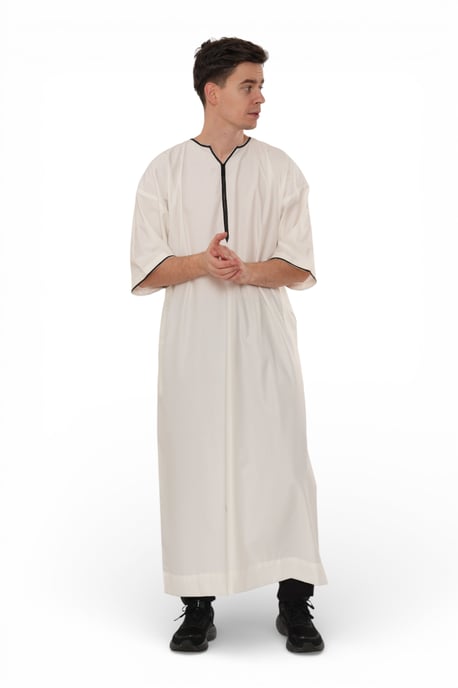 Herren Ramadan Creme Weiß Marokkanisches Gandoura Thobe Robe Djellaba Eid Jubba- TT-006 - Image 2