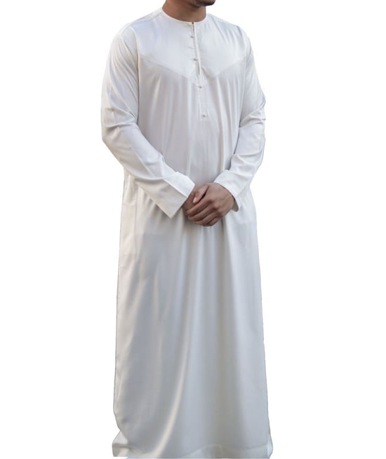 Cremebeige Thobe-Robe für Herren aus Satin, emiratische islamische Jubba Eid, normale Passform - Image 1