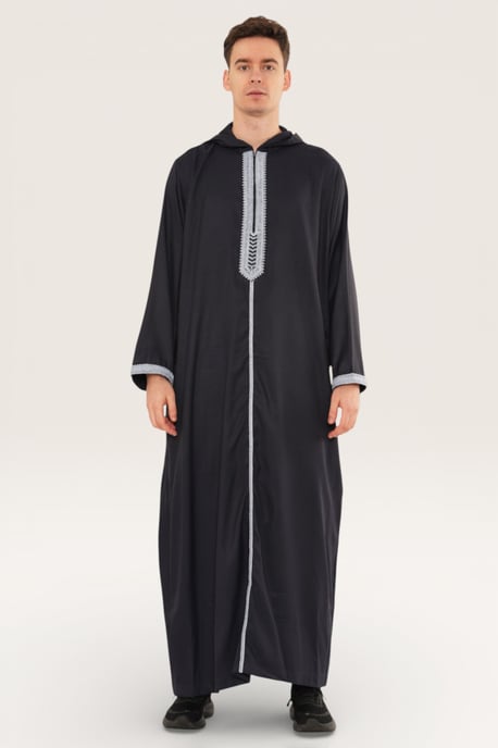 Marokkanische Thobe-Robe für Herren, Eid, grau, mit Kapuze, Djellaba, Ramadan, Jubba – HM3 - Image 1