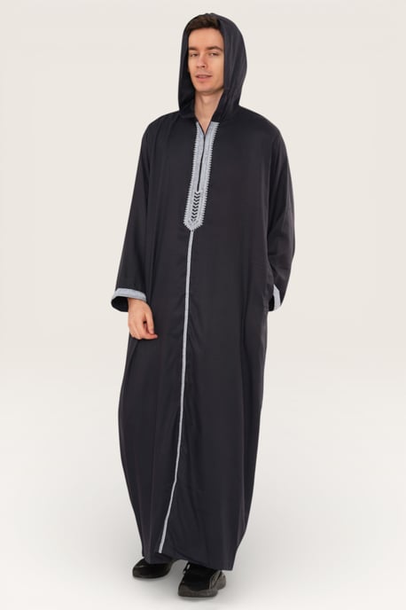 Marokkanische Thobe-Robe für Herren, Eid, grau, mit Kapuze, Djellaba, Ramadan, Jubba – HM3 - Image 2