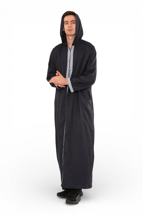 Marokkanische Thobe-Robe für Herren, Eid, grau, mit Kapuze, Djellaba, Ramadan, Jubba – HM3 - Image 3