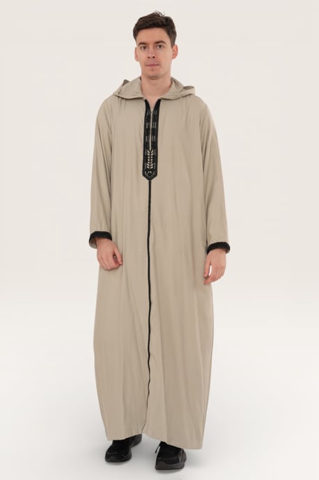 Graue Eid-Kapuzen-Marokkaner-Thobe-Robe für Herren, Djellaba, Gandoura, Ramadan, Jubba, LFS-HM3 - Image 2