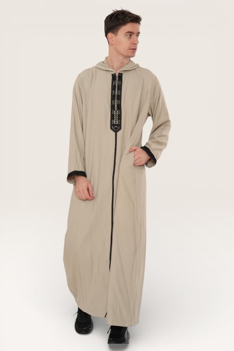 Graue Eid-Kapuzen-Marokkaner-Thobe-Robe für Herren, Djellaba, Gandoura, Ramadan, Jubba, LFS-HM3 - Image 3