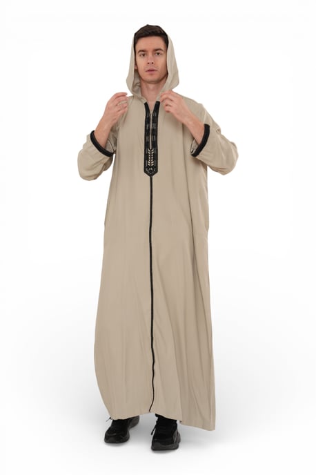 Graue Eid-Kapuzen-Marokkaner-Thobe-Robe für Herren, Djellaba, Gandoura, Ramadan, Jubba, LFS-HM3 - Image 4