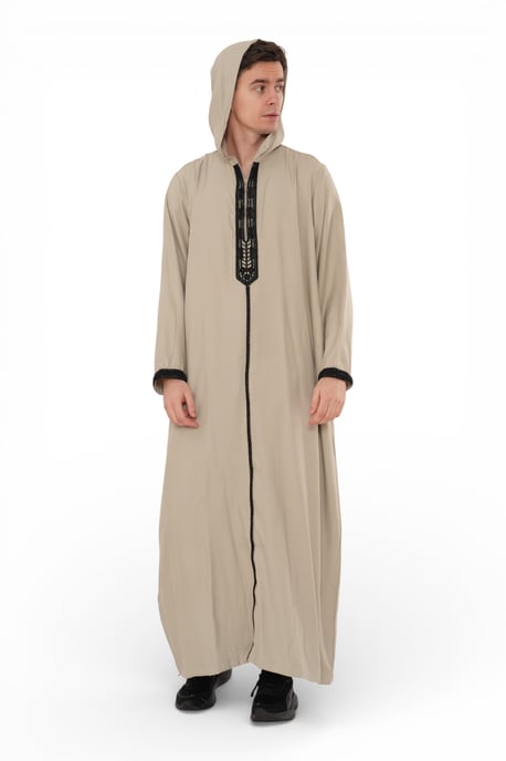 Graue Eid-Kapuzen-Marokkaner-Thobe-Robe für Herren, Djellaba, Gandoura, Ramadan, Jubba, LFS-HM3 - Image 5