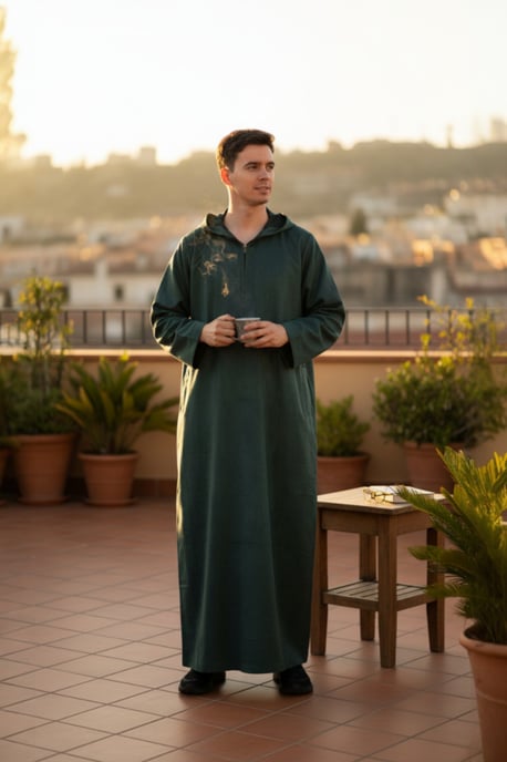 Grüne Kapuzen-Eid-Marokkanische Jubba-Robe für Herren Ramadan Eid Thobe LFS - HM12 - Image 1
