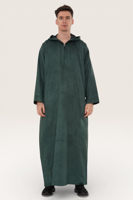 Grüne Kapuzen-Eid-Marokkanische Jubba-Robe für Herren Ramadan Eid Thobe LFS - HM12 - Image 2