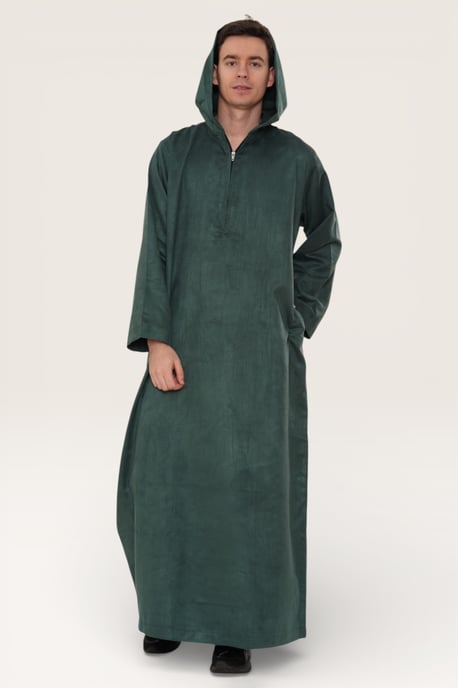 Grüne Kapuzen-Eid-Marokkanische Jubba-Robe für Herren Ramadan Eid Thobe LFS - HM12 - Image 3