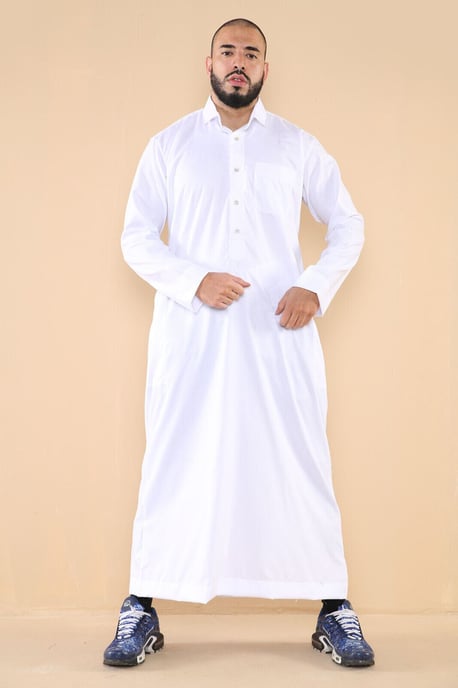 Herren Weiß Thobe Jubba Saudi Ramadan Eid Islamischer Kaftan Kaudara Arabisch Jubbah - Image 1