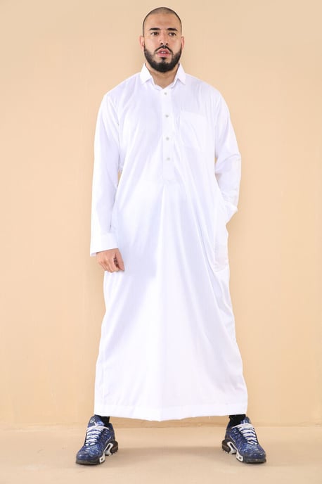 Herren Weiß Thobe Jubba Saudi Ramadan Eid Islamischer Kaftan Kaudara Arabisch Jubbah - Image 3