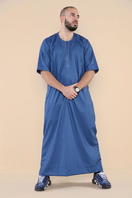 Blauer Thobe Jubba für Herren, islamischer arabischer marokkanischer Saudi-Kaftan mit Reißverschluss und arabischer Robe - Image 1