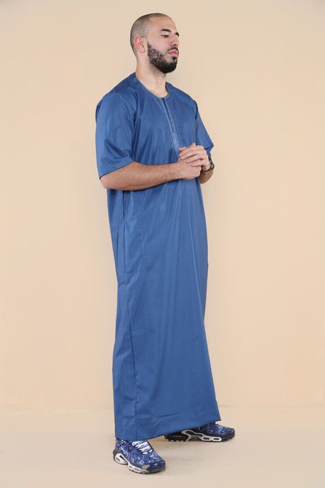 Blauer Thobe Jubba für Herren, islamischer arabischer marokkanischer Saudi-Kaftan mit Reißverschluss und arabischer Robe - Image 2