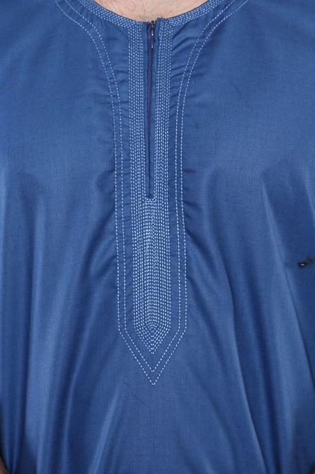 Blauer Thobe Jubba für Herren, islamischer arabischer marokkanischer Saudi-Kaftan mit Reißverschluss und arabischer Robe - Image 3