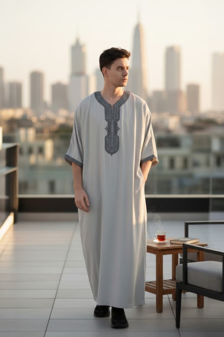 Graue marokkanische Thobe-Robe für Herren Eid Djellaba Gandoura Jubba LFS- HM65 - Image 1