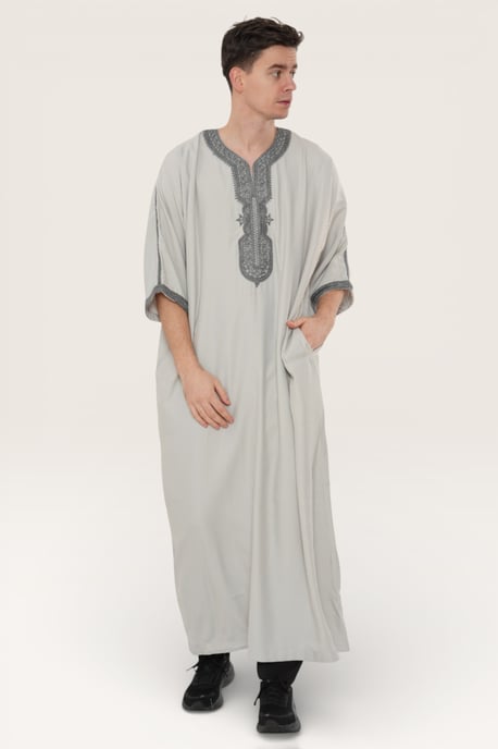 Graue marokkanische Thobe-Robe für Herren Eid Djellaba Gandoura Jubba LFS- HM65 - Image 2