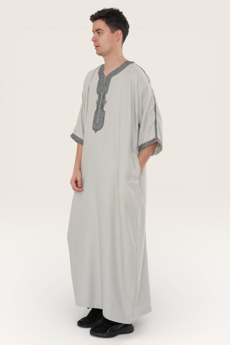 Graue marokkanische Thobe-Robe für Herren Eid Djellaba Gandoura Jubba LFS- HM65 - Image 3