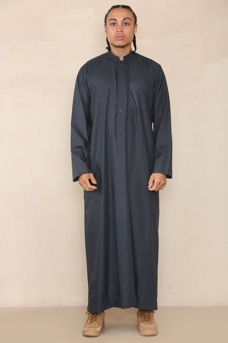 Herren Grau Thobe Jubba Saudi Islamisch Arabisch Eid Baumwolle Kaftan Jubbah Umrah Robe - Image 1