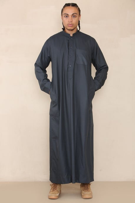 Herren Grau Thobe Jubba Saudi Islamisch Arabisch Eid Baumwolle Kaftan Jubbah Umrah Robe - Image 2