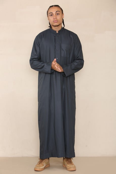 Herren Grau Thobe Jubba Saudi Islamisch Arabisch Eid Baumwolle Kaftan Jubbah Umrah Robe - Image 3