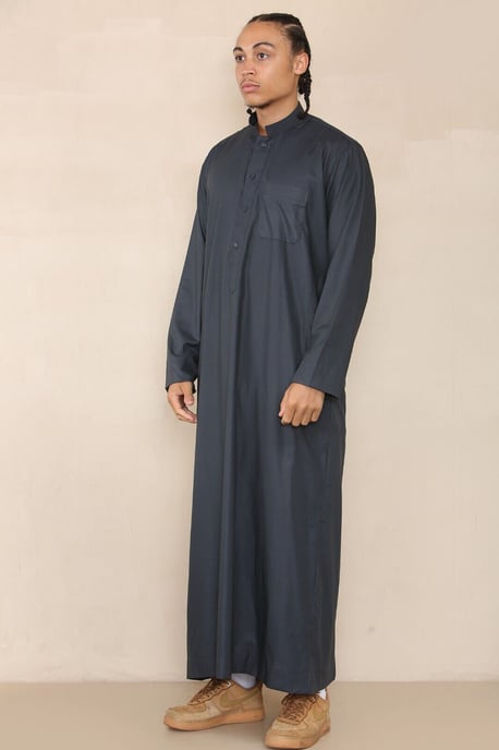 Herren Grau Thobe Jubba Saudi Islamisch Arabisch Eid Baumwolle Kaftan Jubbah Umrah Robe - Image 4