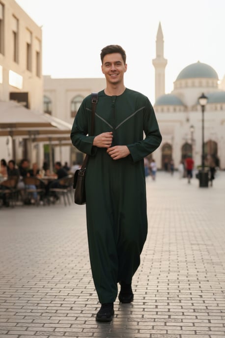 Herren Grüne Eid Marokkanische Thobe Robe Djellaba Ramadan Eid Jubba LFS- HM10 - Image 1