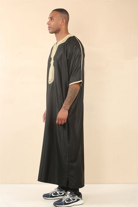 Marokkanischer Thobe Djellaba Jubba Robe Eid für Herren in Schwarzgold - Image 2