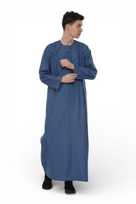 Herren Eid Blaue marokkanische Thobe Robe Djellaba Ramadan Eid Jubba- HM10 - Image 2