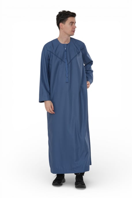 Herren Eid Blaue marokkanische Thobe Robe Djellaba Ramadan Eid Jubba- HM10 - Image 5