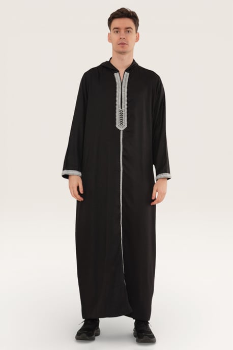 Herren Schwarz Eid Kapuzen marokkanische Thobe Robe Djellaba Gandoura Ramadan Jubba LFS- HM3 - Image 2