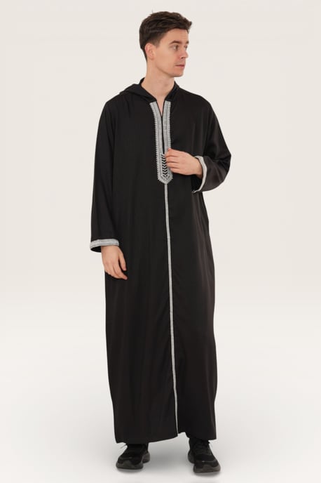 Herren Schwarz Eid Kapuzen marokkanische Thobe Robe Djellaba Gandoura Ramadan Jubba LFS- HM3 - Image 3
