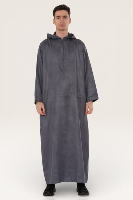 Graue Kapuzen-Eid-Marokkanische Jubba-Robe für Herren Ramadan Eid Thobe LFS - HM12 - Image 2
