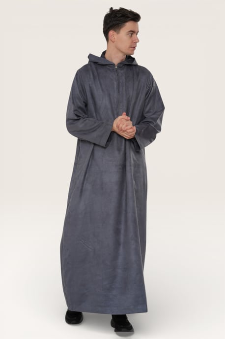 Graue Kapuzen-Eid-Marokkanische Jubba-Robe für Herren Ramadan Eid Thobe LFS - HM12 - Image 3