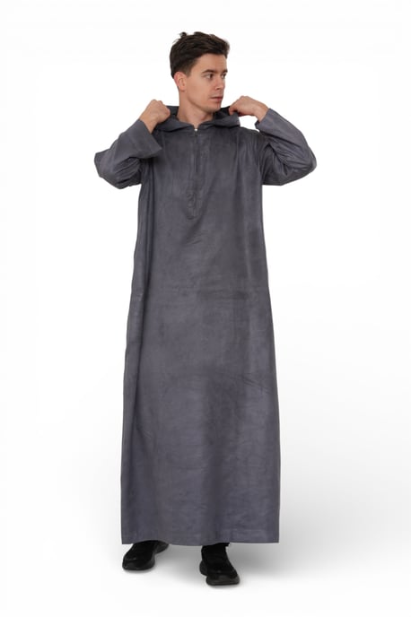 Graue Kapuzen-Eid-Marokkanische Jubba-Robe für Herren Ramadan Eid Thobe LFS - HM12 - Image 4