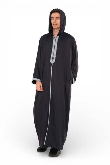 Marokkanische Thobe-Robe für Männer, Eid, Marineblau, mit Kapuze, Djellaba, Ramadan, Jubba – HM3 - Image 2