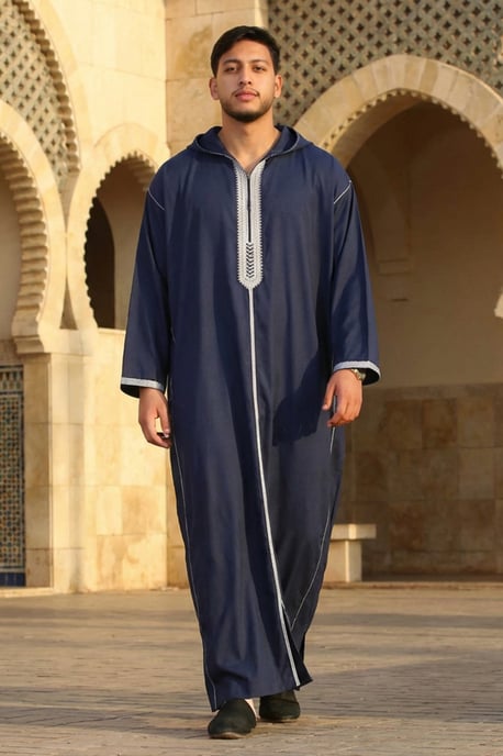 Marokkanische Thobe-Robe für Männer, Eid, Marineblau, mit Kapuze, Djellaba, Ramadan, Jubba – HM3 - Image 5