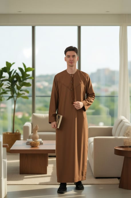 Herren Braun Eid Marokkanische Jubba Robe Djellaba Ramadan Eid Thobe LFS-HM11 - Image 1