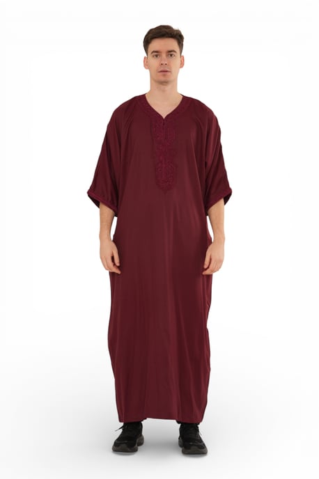 Herren Weinrot Marokkanischer Thobe Jubba Robe Eid Djellaba Gandoura – HM62 - Image 1
