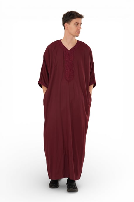 Herren Weinrot Marokkanischer Thobe Jubba Robe Eid Djellaba Gandoura – HM62 - Image 2