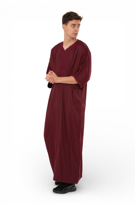 Herren Weinrot Marokkanischer Thobe Jubba Robe Eid Djellaba Gandoura – HM62 - Image 3
