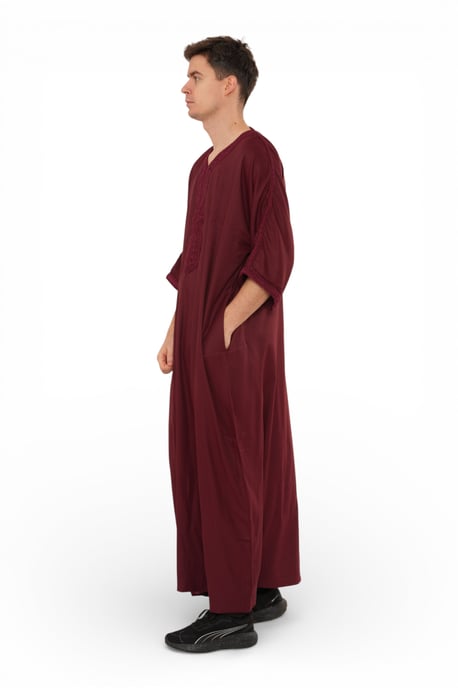 Herren Weinrot Marokkanischer Thobe Jubba Robe Eid Djellaba Gandoura – HM62 - Image 4