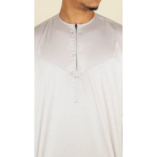 Cremebeige Thobe-Robe für Herren aus Satin, emiratische islamische Jubba Eid, schmale Passform - Image 3